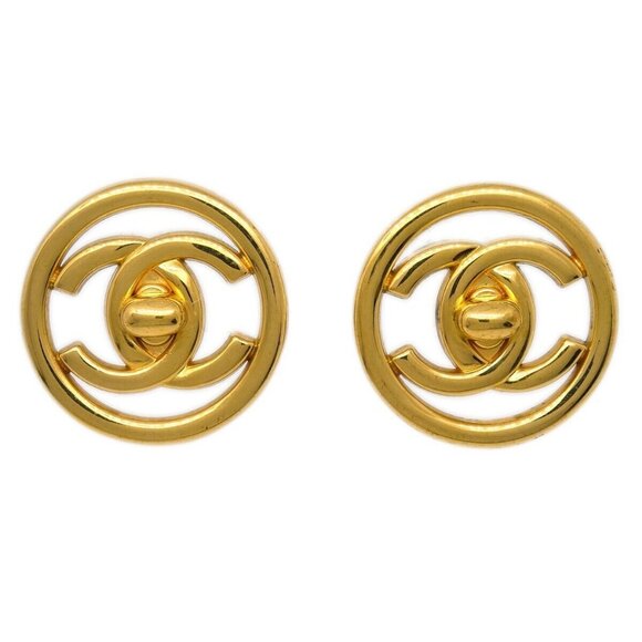 Chanel CC Turnlock Button Earrings Gold Clip-On 97P 183042 - Picture 1 of 4